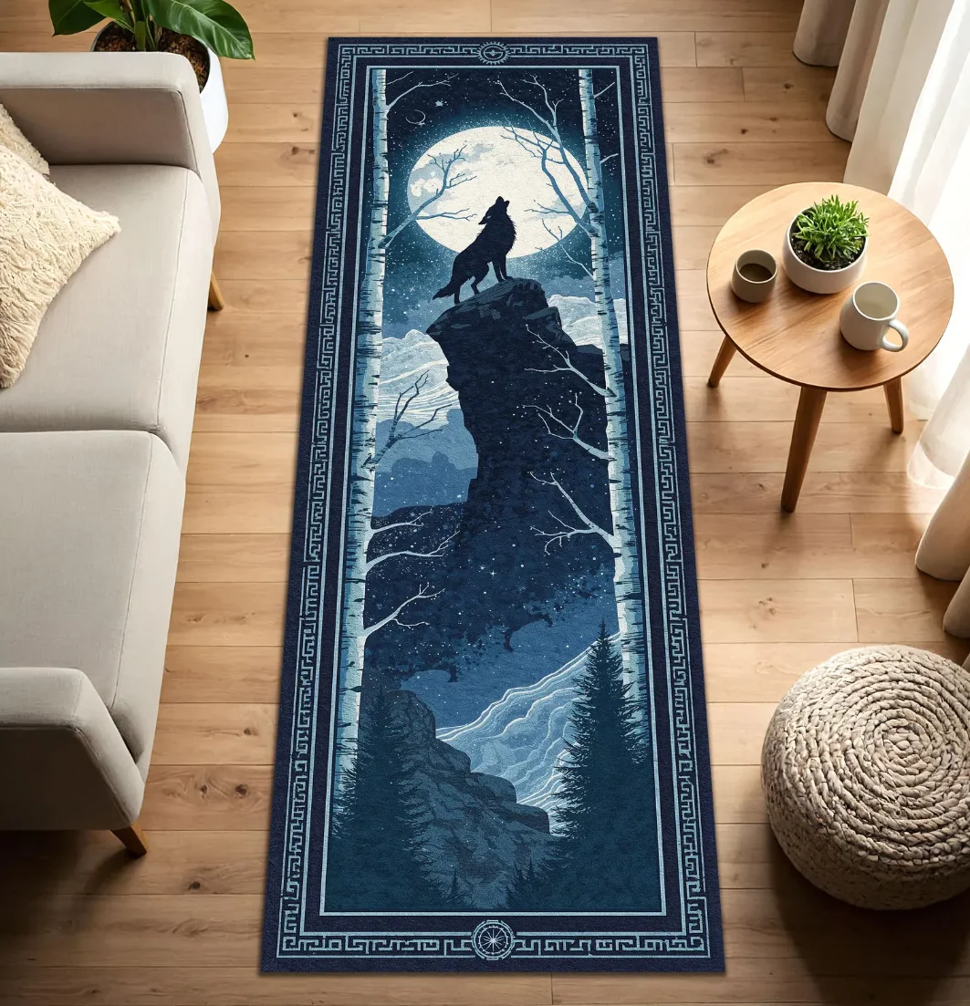 Animal Theme Long Runner Rug Leopard Wolf Mat Vintage Nature Style Non Slip Durable for Hallway Living Room Bedroom Home Decor