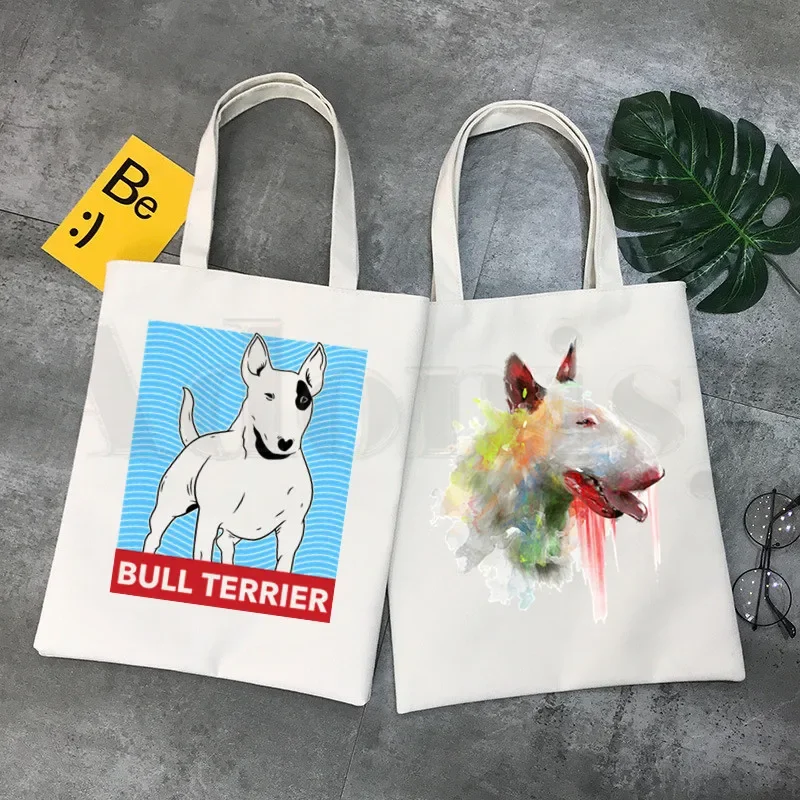 Bull Terrier Dog Pet Design Funny Graphic Hipster Cartoon Print Shopping Bags Girls Fashion Casual Pacakge Hand Bag