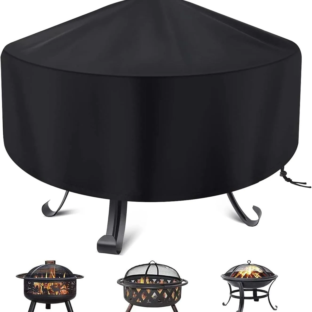 Waterproof Patio Fire Pit Cover Black UV Protector Grill BBQ Shelter Outdoor Garden Yard Round BBQ Cover Canopy Furniture Covers