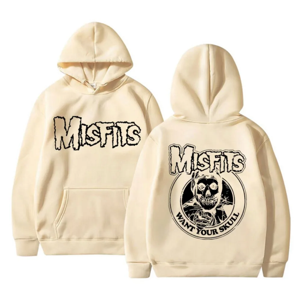 Horror Punk Misfits Skull Graphic Print Hoodie Men Gothic Vintage Loose Hoodies Male Fleece Cotton Clothes Men's Rock Sweatshirt