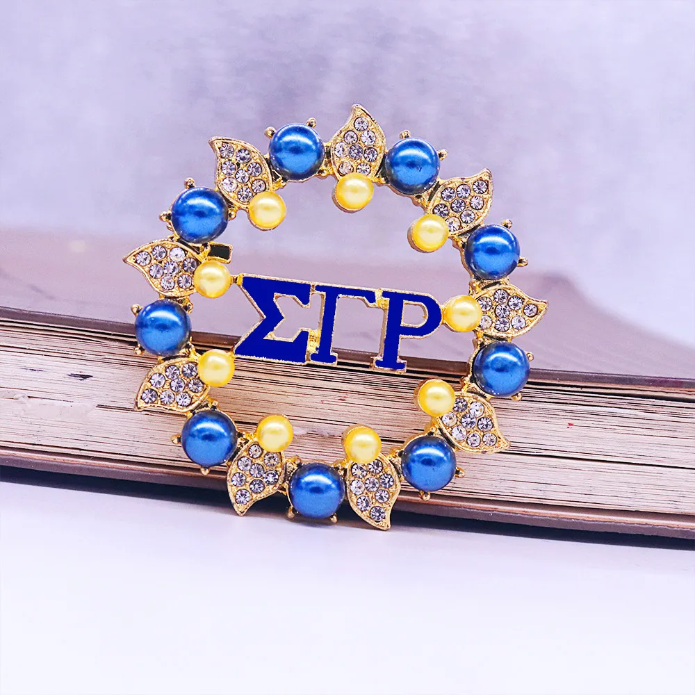 Metal Sparking Rhinestone Pearl Greek Letters Sigma Gamma Rho Brooch 1922 Greek Women Soror Pin Fashion Jewelry