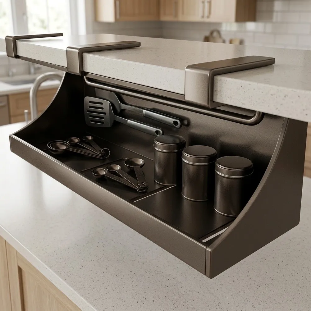 Attachable Gray Carbon Steel Shelf for Mirror Cabinet For Cosmetics Storage 30 10 11cm Bathroom Organization Solution