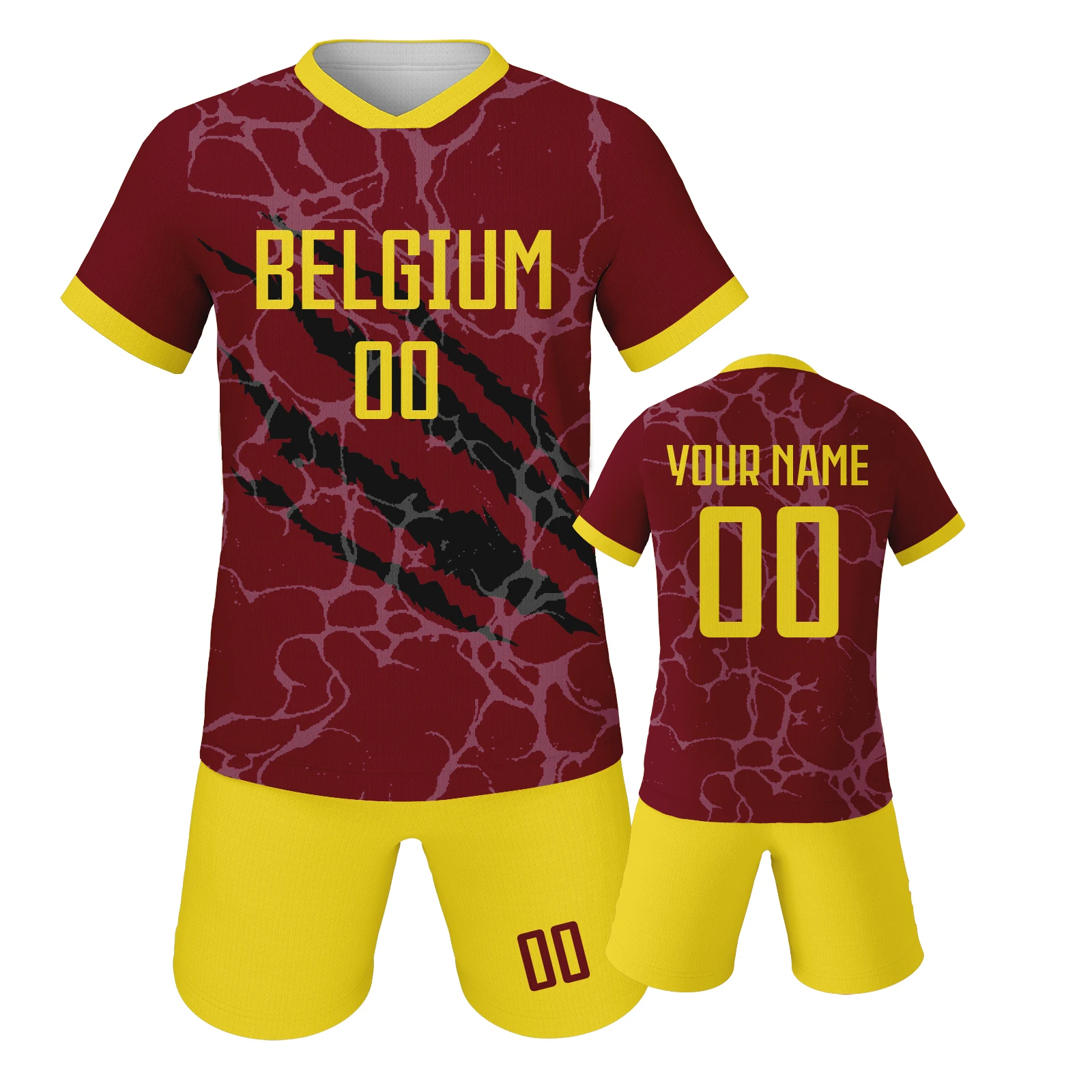 Custom Kids Belgium Soccer Set, Personalized Name Number Football Uniform for Boys Girls, National Team Jersey Kit