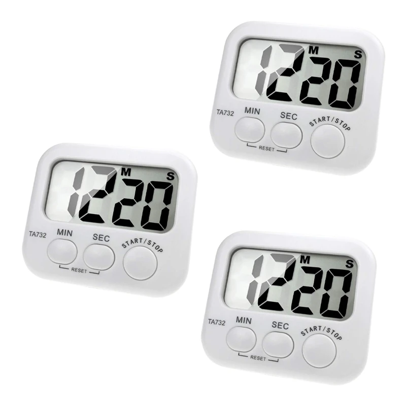 

3X Digital Kitchen Timer, Large Screen Large Font Display, Magnetic Back Cooking Timer, Loud Alarm