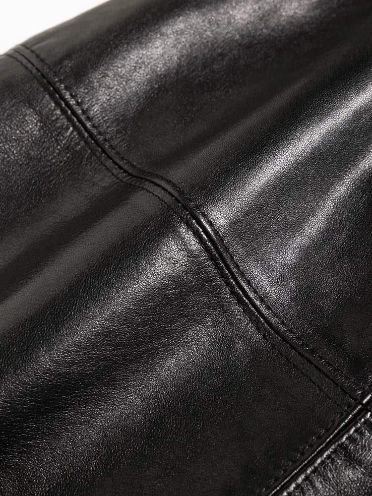 Elegante Büro Damen Schaffell Echtes Leder Langen Rock Hohe Taille Einfarbig Zurück Split Mode Frauen A-linie Röcke S-4XL