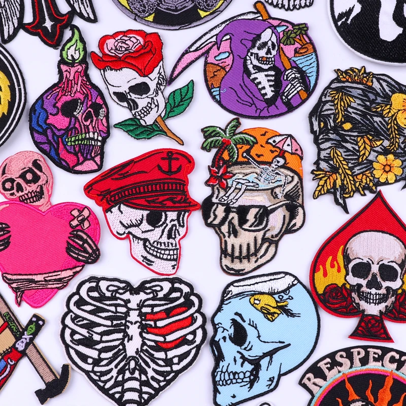 

Creative Skull Patch Iron On Patches For Clothing Thermoadhesive Patches On Clothes Badge Punk Embroidery Patch Sew Stickers DIY