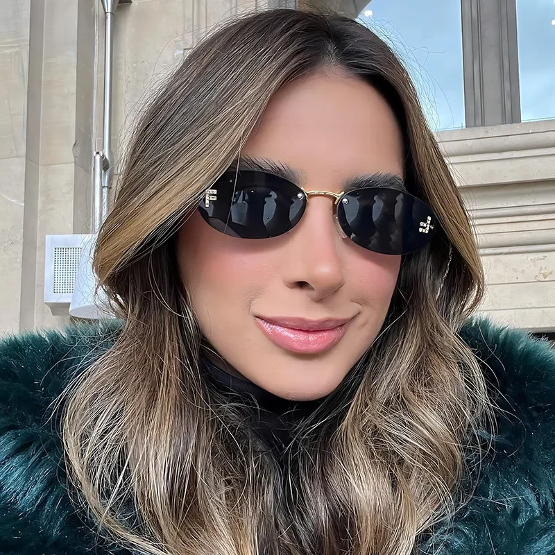 Luxury Brand Design Rimless Sunglasses Women Oval Retro Small Size Metal Suneyeglass Outdoors Casual Vacation Uv400 #300371