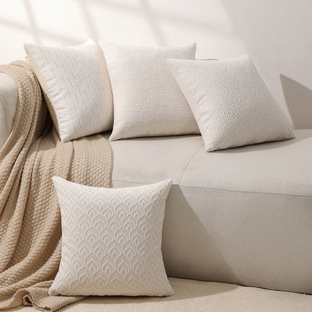 MACT Şönil Yumuşak Atmak Yastık Örtüsü Dekoratif Kadife Kanepe Minderi Modern Dokulu Geometrik Yastık Kılıfı çekyat Krem