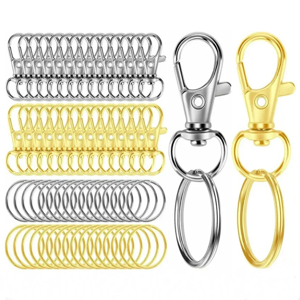 50PCS Key Chain Hook With Key Ring Metal Rotating Lobster Clasp Used For Key Chain Clip Lanyard Jewelry Making Handicrafts