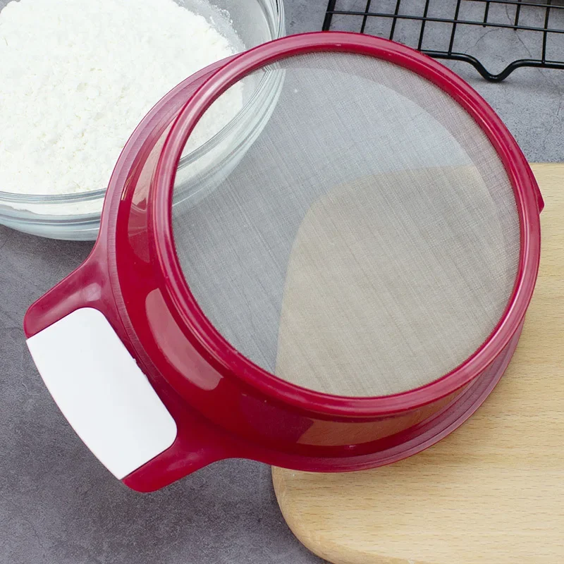 Flour Filter Sieve 60 Mesh Ultra-Fine Baking Tools Hand-Held Stainless Steel Screen Plastic Scraper Flour Sieve