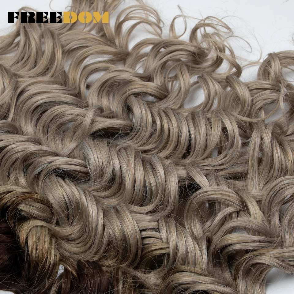FREEDOM 24 Inches 300g Deep Curly Wavy Synthetic Crochet Twist Hair Ombre Brown Blonde Rainbow Crochet Braiding Hair Extensions image 6