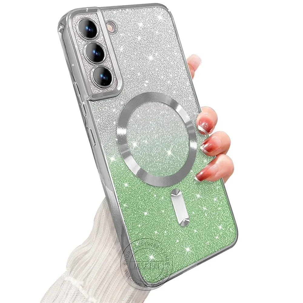 Glitter Bright Cover For Samsung Galaxy S25 S24 S23 S22 S21 S20 Plus FE Note20 Ultra Case Plating Wireless MagSafe Magnetic