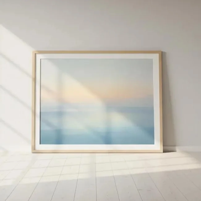 Pastel Seascape Print Ocean Sunrise Art Minimalist Blue Horizon Wall Decor