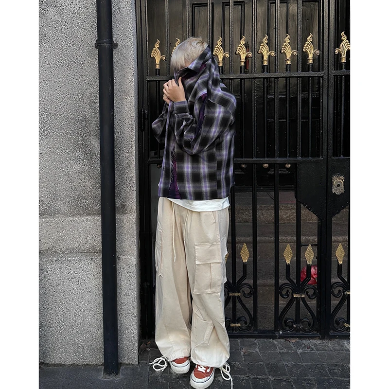 

Мужские повседневные брюки в американском уличном стиле, модные свободные брюки-карго, однотонные рабочие брюки с завязками, молодежные, стильные