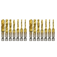 AT13 14Pcs 1/4Inch Hex Shank Titanium Combination Drill And Tap Set Metric Thread HSS M3-M10 Screw Tapping Bit Tool