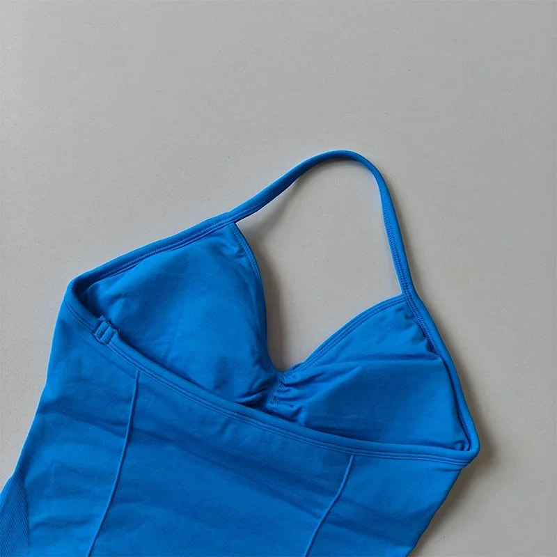 Sport-BH mit Neckholder, Schnürung und offenem Rücken, Push-up-Effekt, hohe Stützwirkung, langes Yoga-Top für das Training im Fitnessstudio. – Detail 18