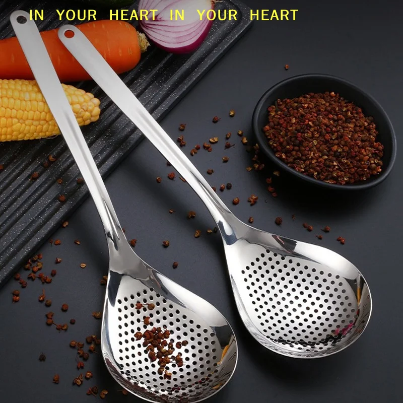 【X】Stainless Steel Strainer Spoon Skimmer Slotted Spoon Pepper Strainer Kitchen Colander Spaghetti Drain Spoon Food Filtration