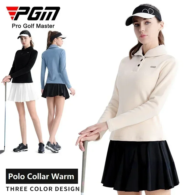 PGM Fleece Golf Clothing Women Autumn Winter Sports Shirts Long Sleeve Keep Warm Pullovers Lady Polo Collar Thicken Golf Tops