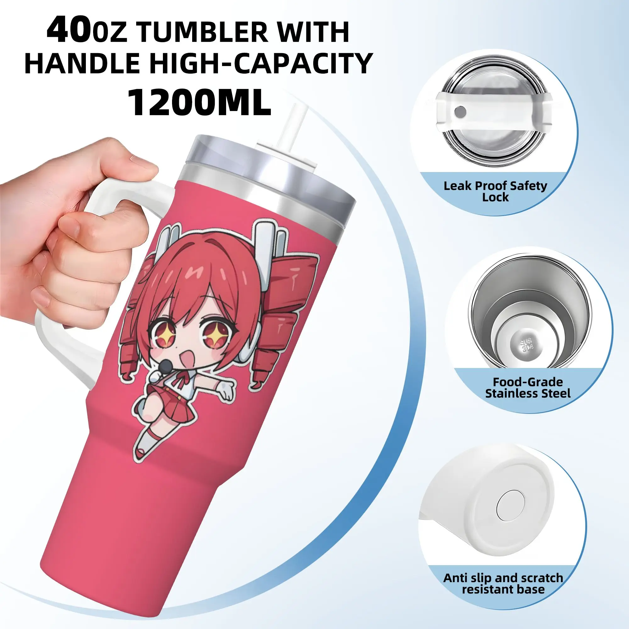 Stainless Steel Tumbler Kasane Teto Tiny Chibi Manga Car Mugs With Straws  Driving Drink Water Bottle Leakproof 40oz Thermal Mug