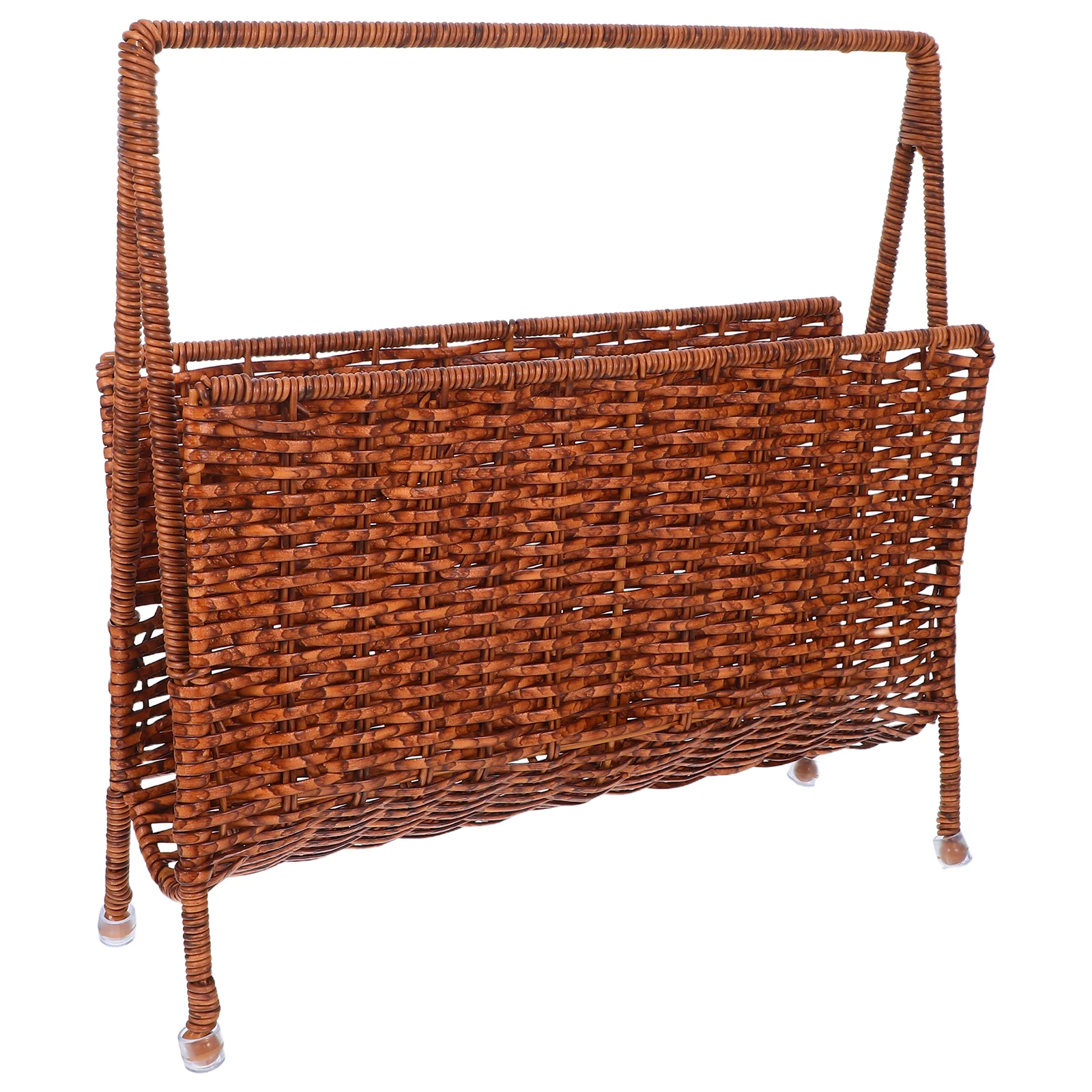 

Woven Magazine Holder Imitation Rattan Handcrafted Organizer Rack Farmhouse Storage Basket For Living Room Office Bathroom Floor