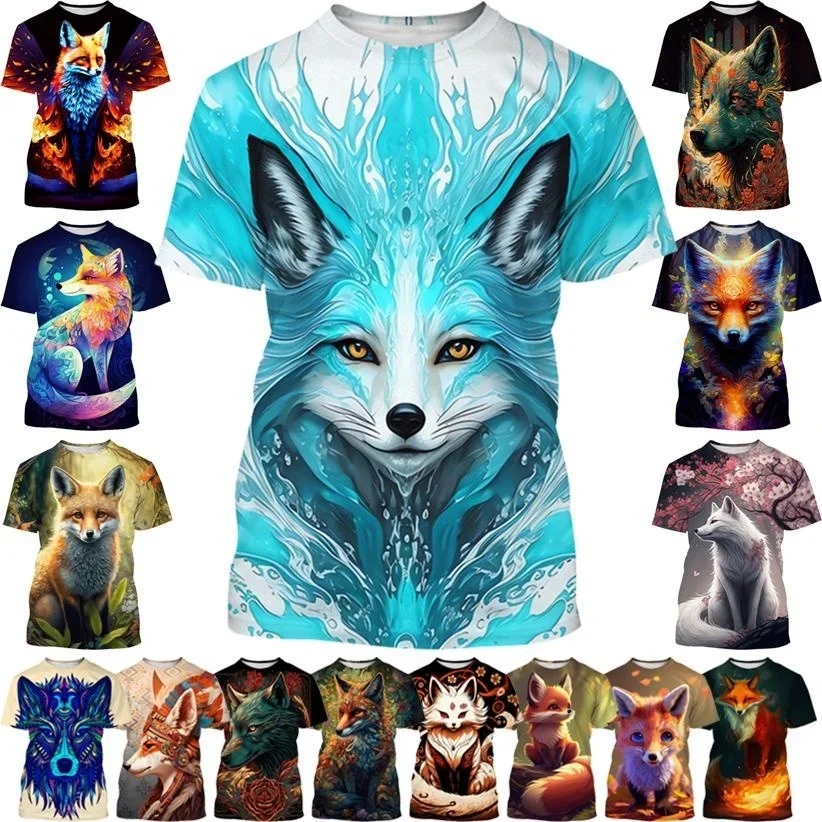 New Fashion Fox 3D Printed T-shirt Men\'s and Women\'s Summer Casual Short-sleeved Round Neck Animal Polar Fox Shirt Top