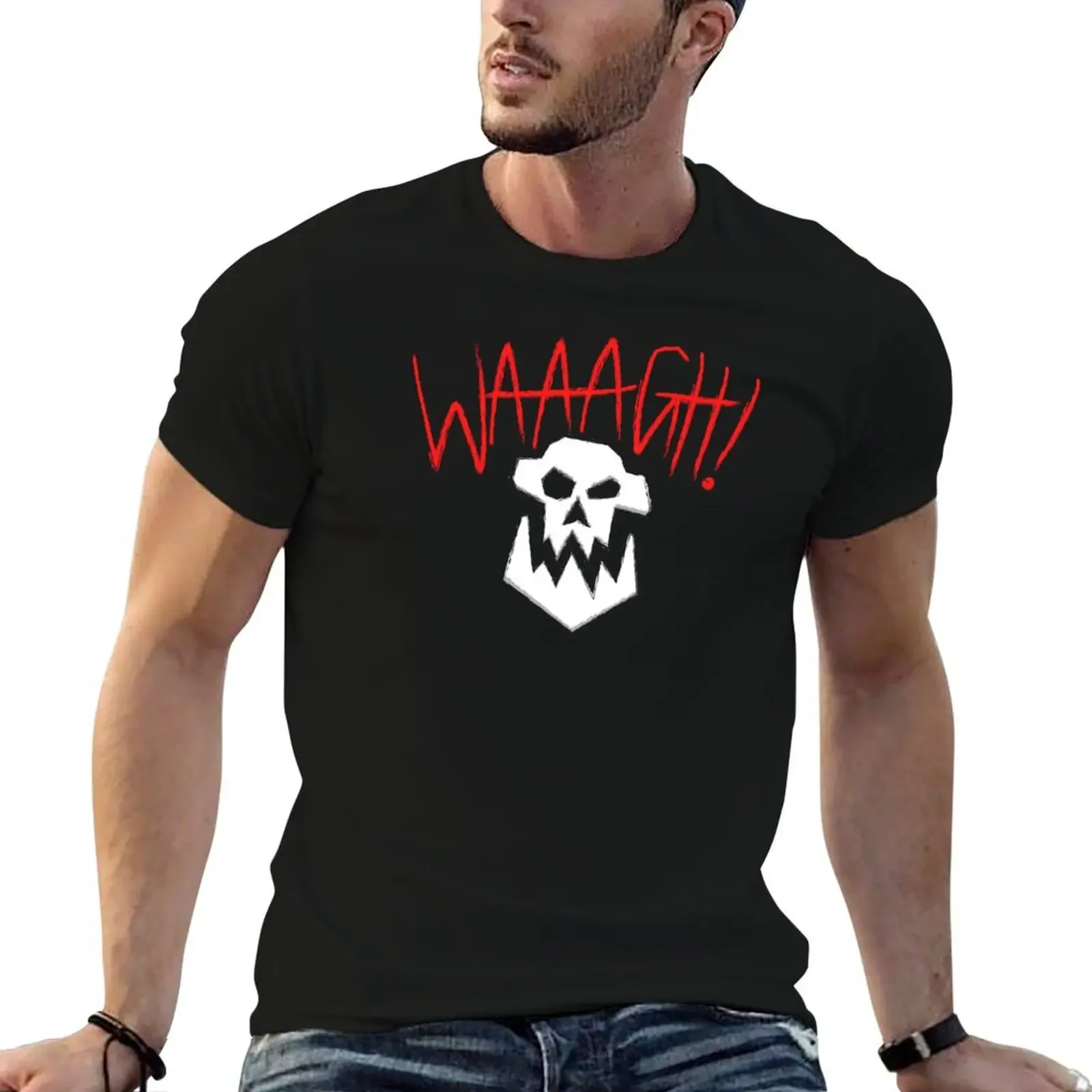 WAAAGH! Text with Skull (on black) T-Shirt shirts graphic cute clothes aesthetic clothes men t shirt