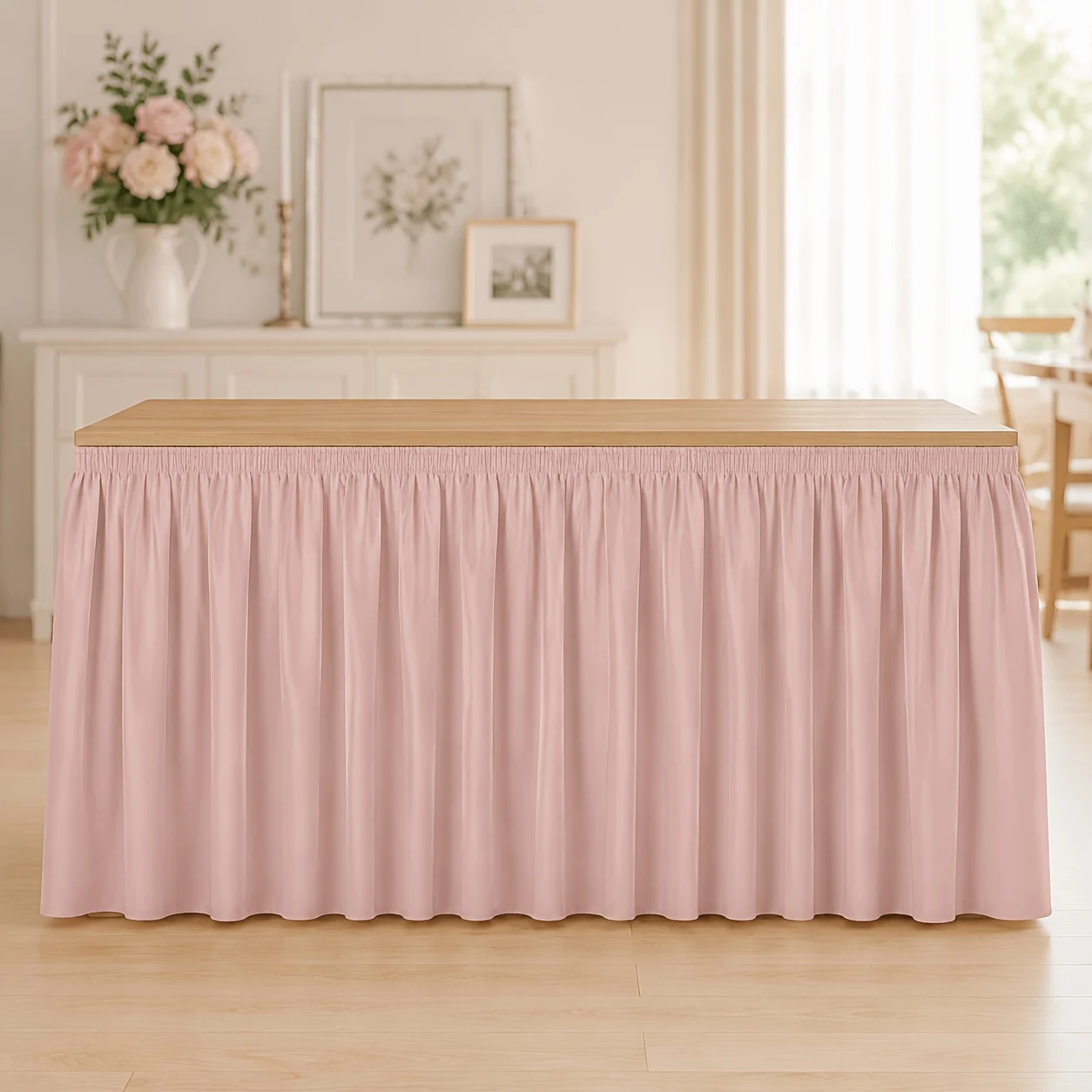 1 piece polyester tablecloth table skirt blush pink solid color