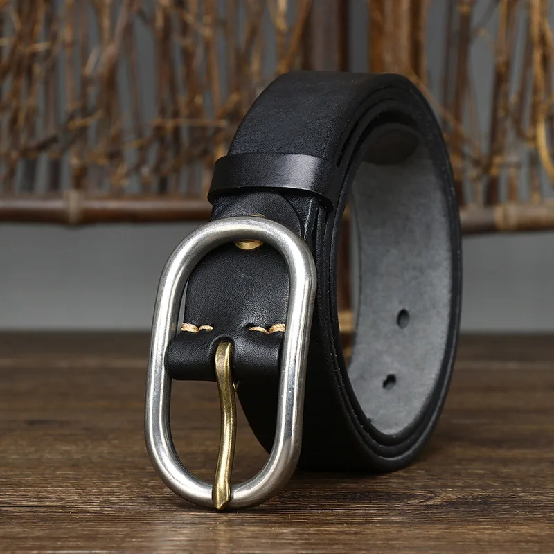 

3.3CM Washed Retro Trendy Top Layer Pure Cowhide Stainless Steel Needle Buckle Men's Leather Casual Jeans Belt