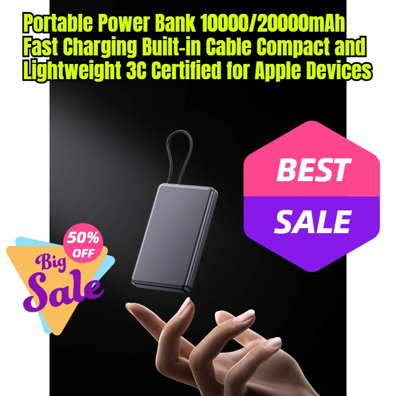 

Portable Power Bank 10000/20000mAh Fast Charging Built-in Cable Compact and Lightweight for Apple Devices
