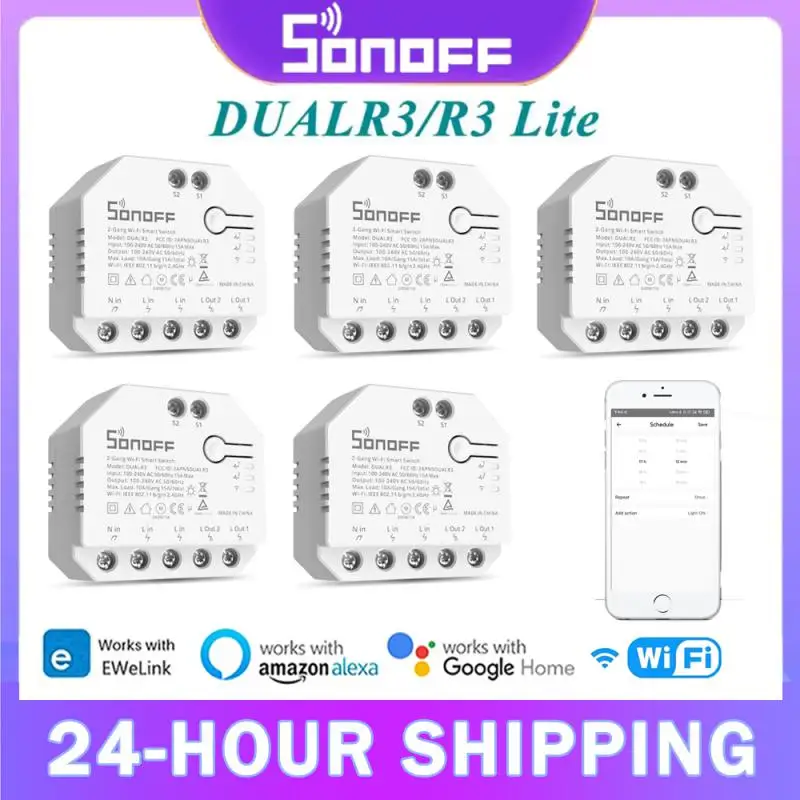 

SONOFF DUAL R3/DUAL R3 Lite Wi-Fi МИНИ-переключатель с измерением мощности 2-бандовый двойной релейный модуль управления через Alexa Google Home