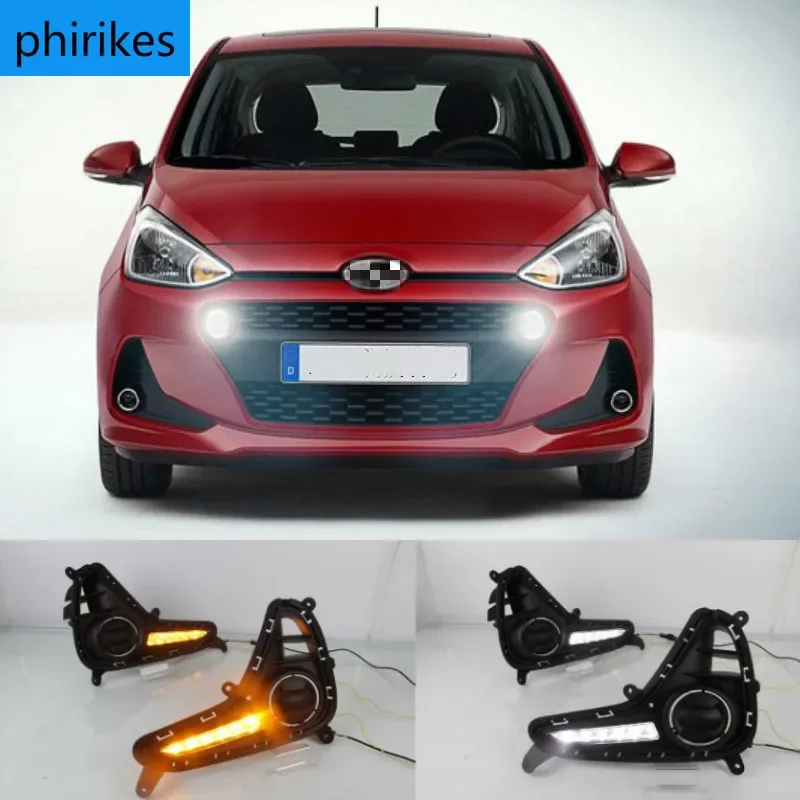 

1 set For Hyundai Grand I10 2017 2018 2019 LED DRL Daytime Running Light Daylight yellow turn lights lamp