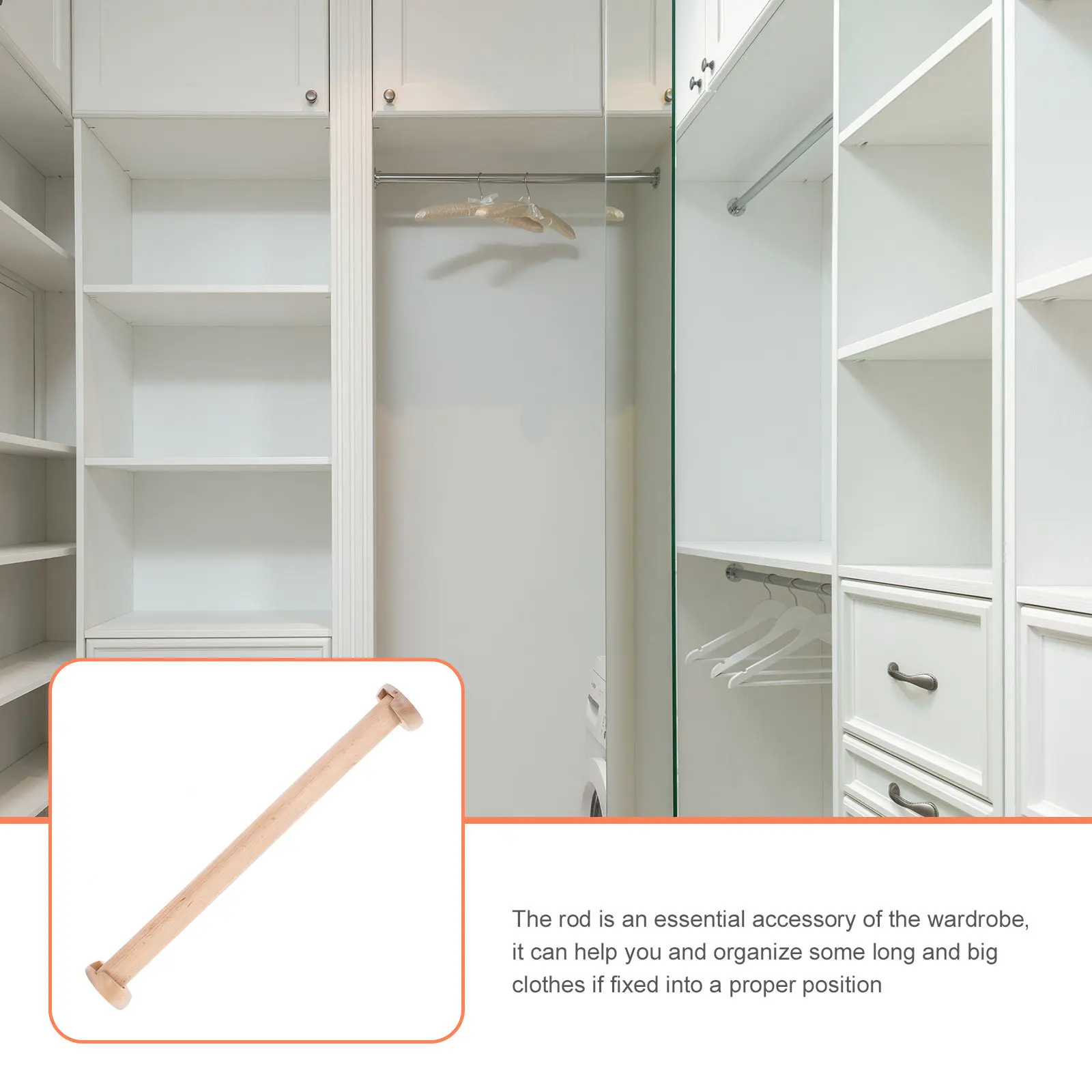 Beech Wood Closet Rod Solid Wooden Hanging Rod for Clothes 40-50Cm Wardrobe Hanging Pole Multifunctional Organizing Space Saving