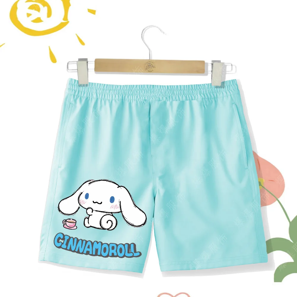 Cloud Letters Kawaii Girls Shorts 2D Cinnamon Dog Print Kids Girls Sanrio Summer Beach Pants Girls Casual Fun Shorts