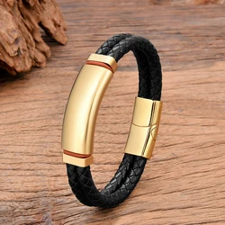 Stainless Steel Bracelet for Men and Women, hyperbole geometry Smooth Metal, Black Gold Plated, Leather Bangles, Jewelry Gifts