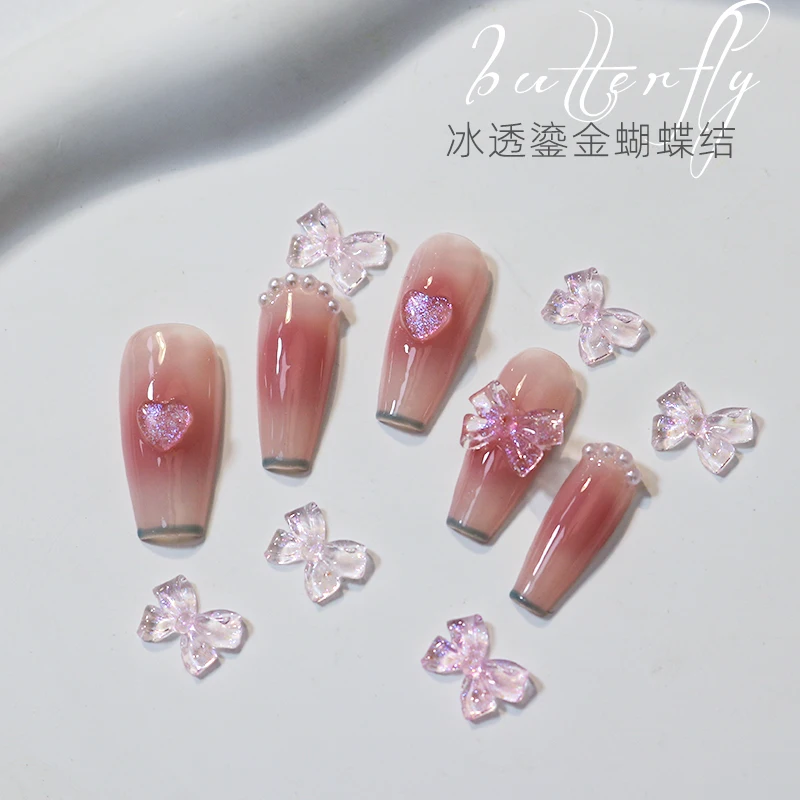 Yeni 100 ADET Glitter Yay AB Renk Madde Parlak Reçine 3D Kawaii Şerit Kore Trendy Tasarım Nail Art Dekorasyon Takılar Toplu Tedarik