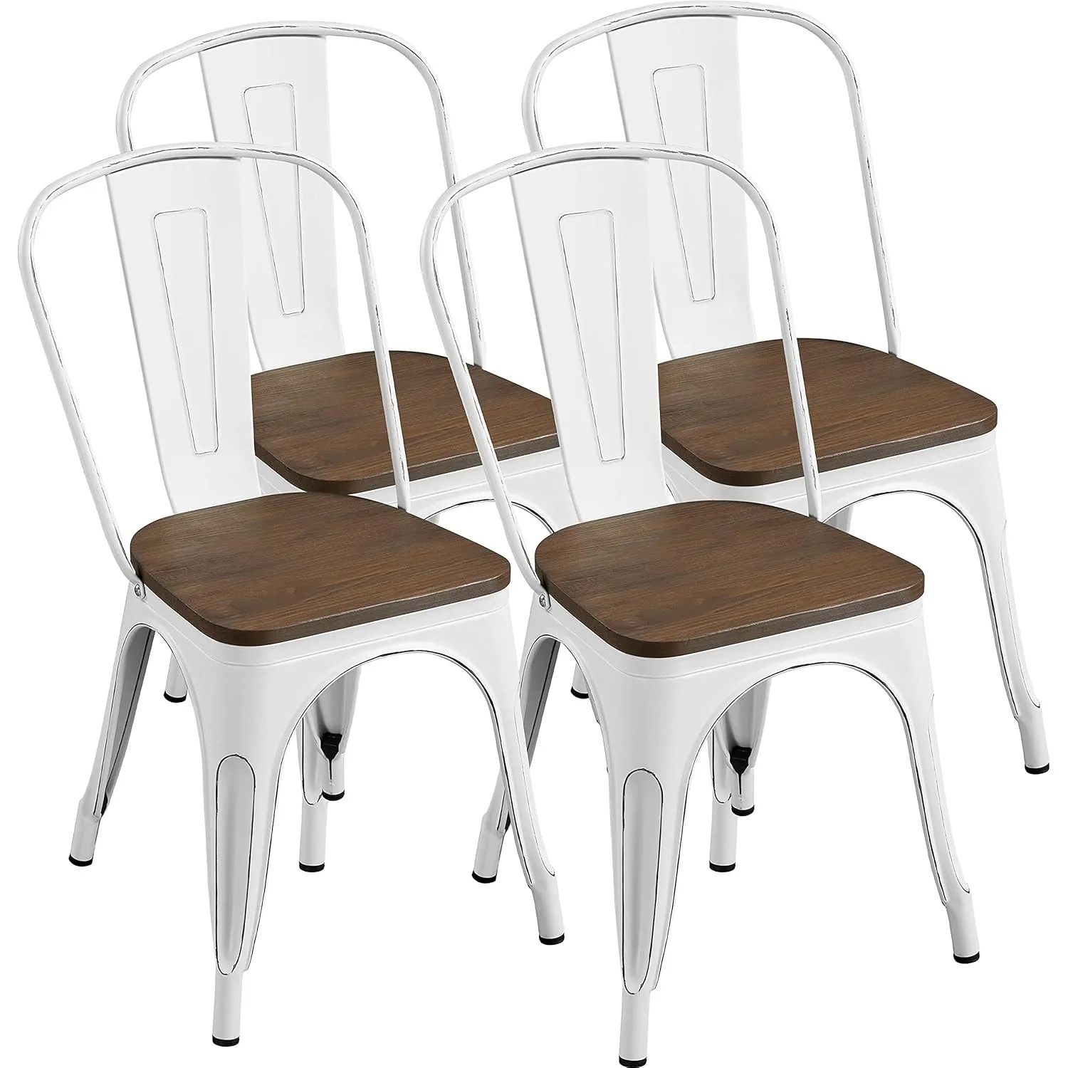 

Metal Dining Chairs Set of 4, Industrial Kitchen Chairs with Wood Top Seat, Indoor & Outdoor Use, White