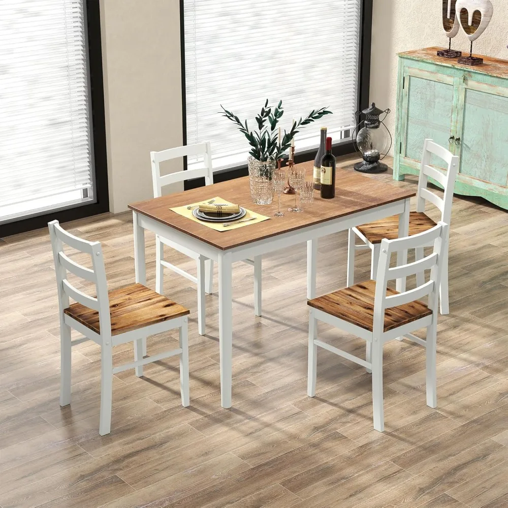 Wooden kitchen table and chairs set, modern, acacia table, sturdy table legs, non slip chairs, solid wood dining table set