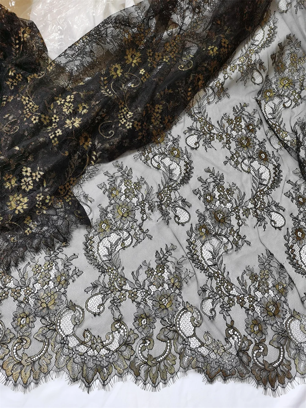 Black Gold 1.5meter Wide, 3meters Length French Chantilly Lace Fabric Exquisite Wedding Gown