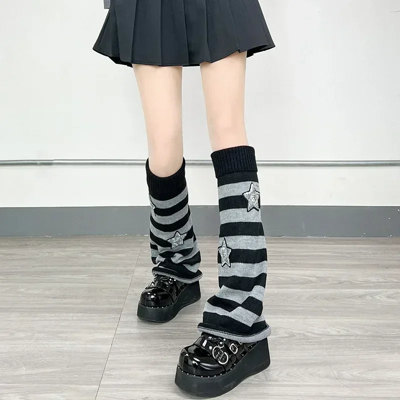 Leg Warmers Y2k Star Lolita Stripe Leg Warmers Japanese Women Gothic Long Socks Leggings Knee Knitted Cuffs Ankle Warmer