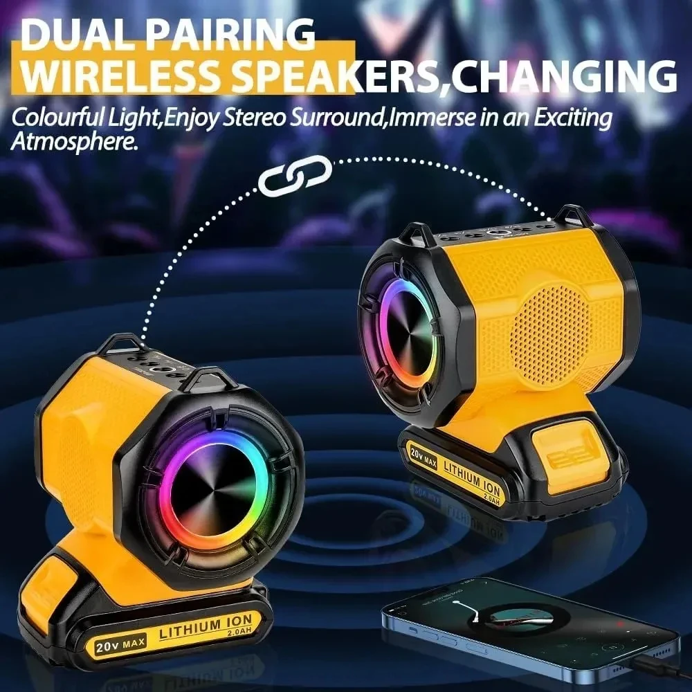 Portable Speaker With USB Type-C Port Bluetooth-compatible Player Loudspeaker Amplifier for Dewalt 18V 20V Li-ion Battery