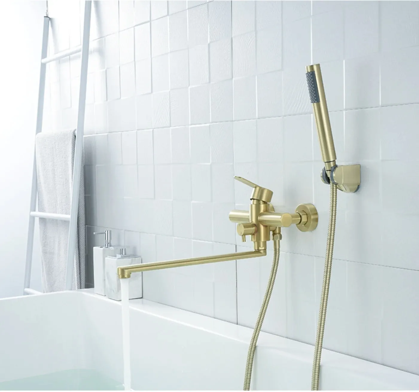

MTTTUZK 304 Stainless Steel Lead-free Shower Faucet,Wall Mounted Bathtub Faucet With Hand Shower Brushed Gold Bath Tap