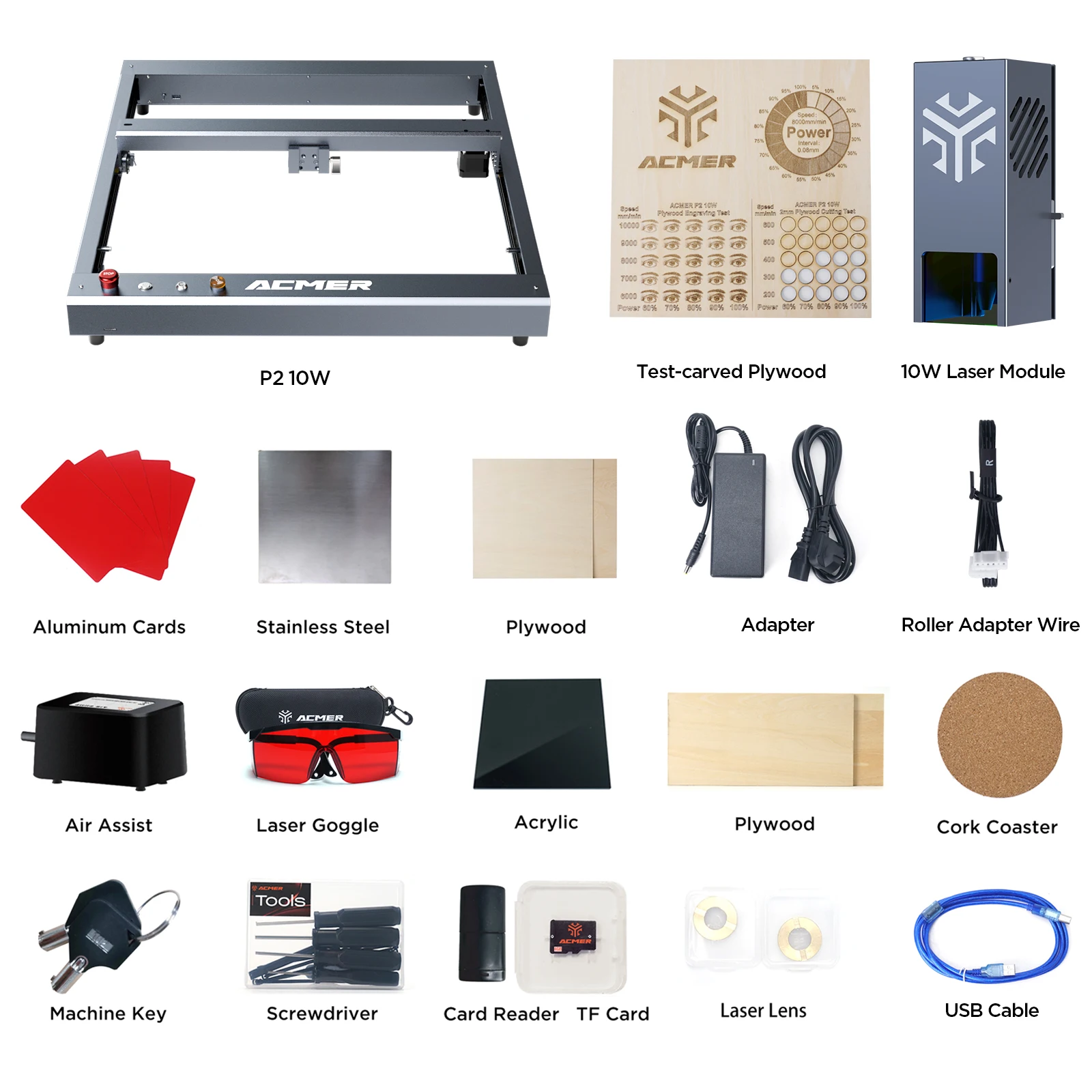 ACMER P2 10W  Laser Engraver Cutter Technology High-precision CNC Laser Cutter  Class 4 for Metal Acrylic Glass Leather