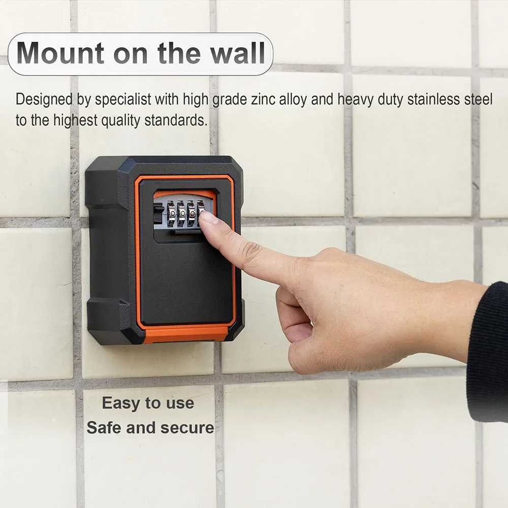 Resettable Key Lock Box com Código, 4 Dígitos, Aço Inoxidável, Interior, Exterior, Exterior