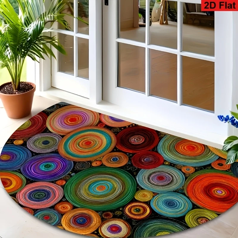 VIKAMA  Colorful Ring-Shaped Half-Circle Door Mat: Noise-Reducing, Machine-Washable, Entryway Mat, Bathroom Rug, Home Decor