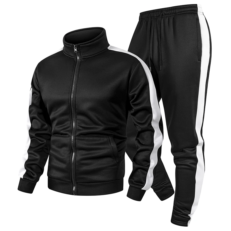 بدلة رياضية للرجال مكونة من قطعتين من ملابس رياضية معطف بسحاب مع جيب كانجا بنطال رياضي للركض