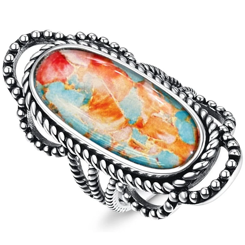 CAOSHI Personalized Oval Sticker Rings Chic Antique Silver Color Finger Accessories for Women/Men Bohemian Style Jewelry Gifts