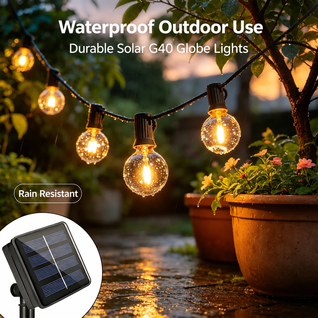 G40 LED String Lights 21M, Solar Powered Waterproof Globe Lights for Outdoor Garden Patio Wedding Party Decor