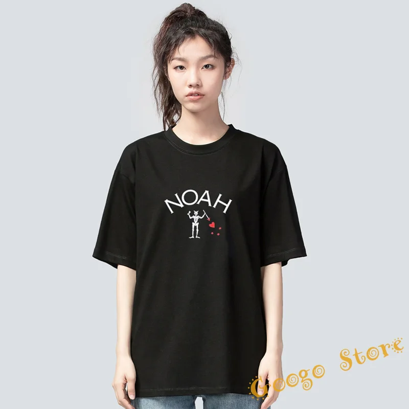 

Streetwear Oversized O-Neck Black Washed Noah T-shirts Simple Devil Pattern Letter Printing Logo Men Woman Fashion Casual Couple