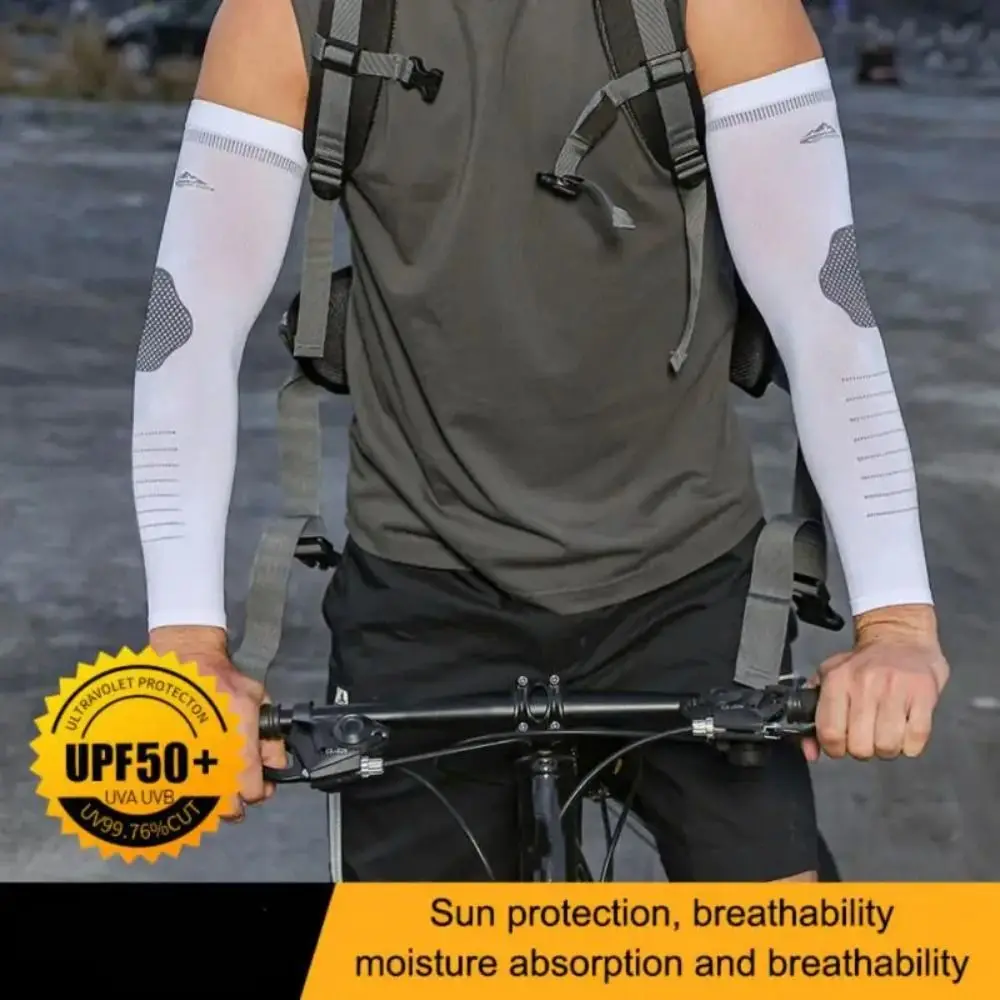2 ชิ้นผ้าไหมน้ําแข็งครีมกันแดด Quick - drying Elastic Men's Sports Arm Guards Breathable ดูดซับเหงื่อ Cooling แขน