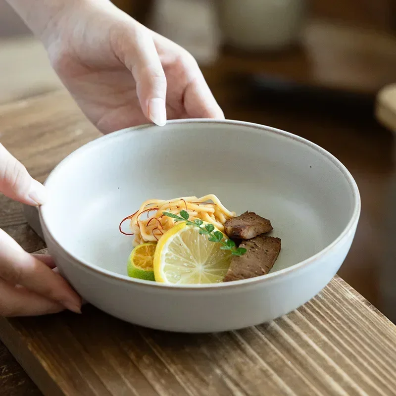 

Matte Ceramic Restaurant Western Pasta Bowl Fruit Salad Bowl Household Tableware Bowl